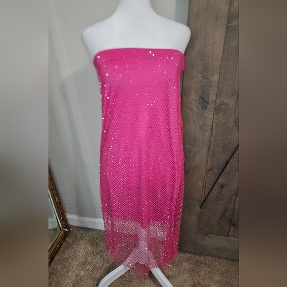 SINCERLY JULES mesh Fishnet Sequin Midi Skirt In Hot Pink. Size Med NWT - Picture 5 of 16
